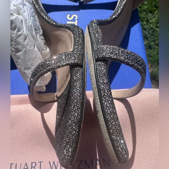 NIB Stuart Weitzman Nudist Curve Square Toe Glitter High Heel Sandals Size 6.5 - Picture 4 of 13